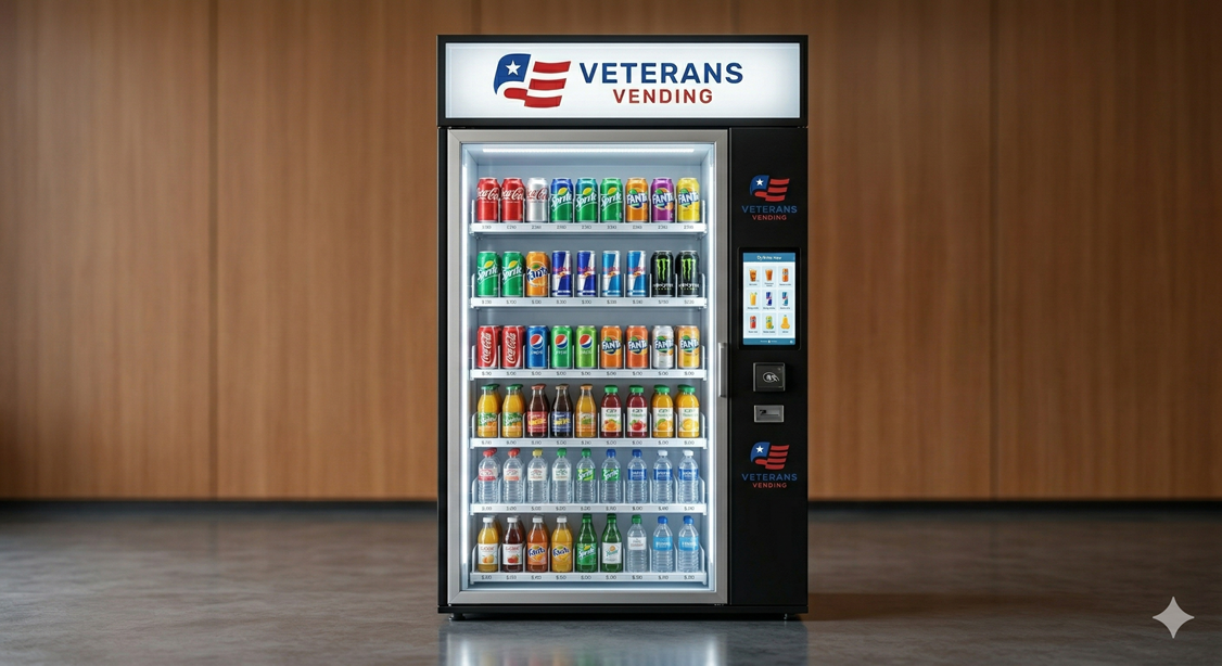 Veterans Vending smart cooler stocked with drinks
